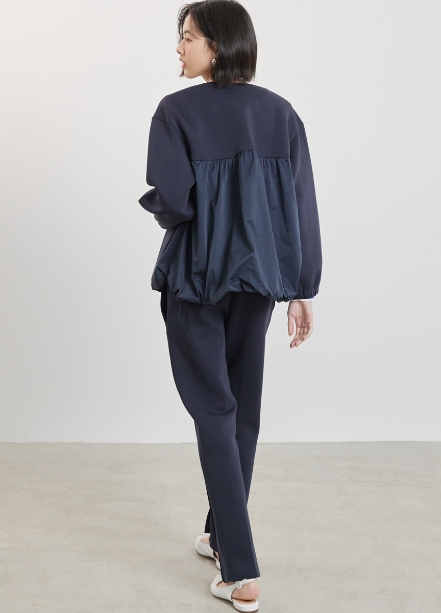 圓領太空棉異素材後拼接外套